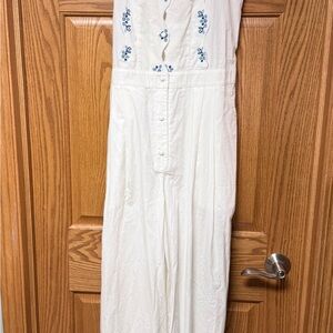 White Embroidered Button-Down Jumpsuit